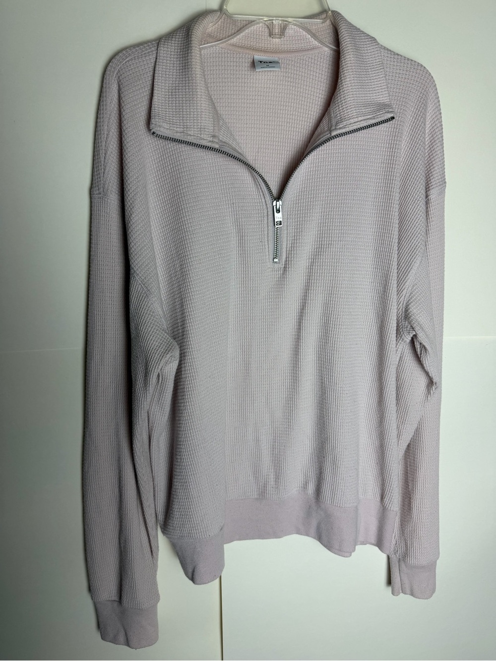 Aritzia TNA Soft Pink Waffle Knit Quarter Zip Pullover Oversized Lightweight